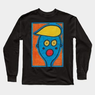 Blue Man on Orange Long Sleeve T-Shirt